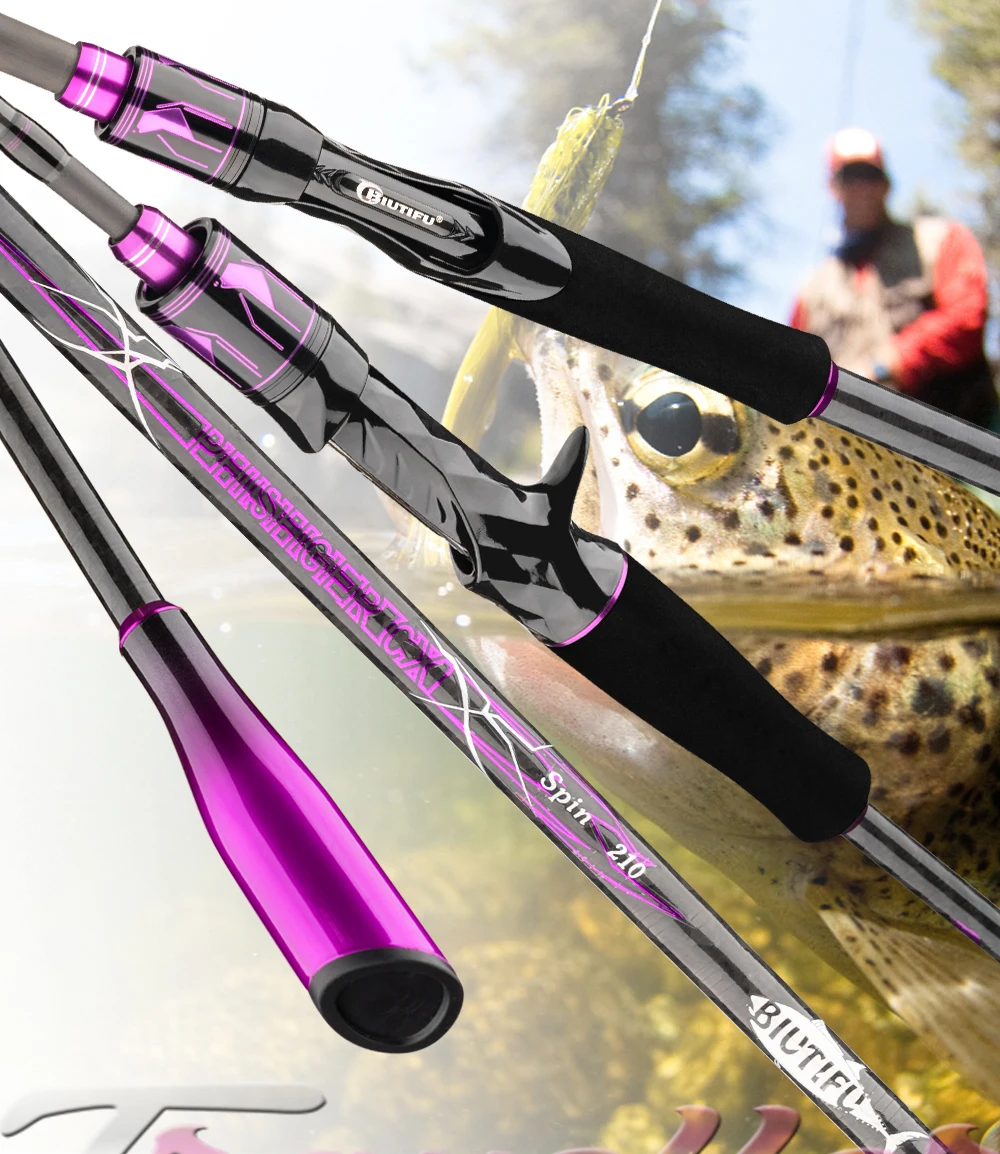 BIUTIFU Spinn- und Baitcasting-Angelruten 2,1/2,7/3,3m T1000 Carbon Traveller+ Baitcasting 5-60g Längenverstellbar mit Tragetasche – Detail 1