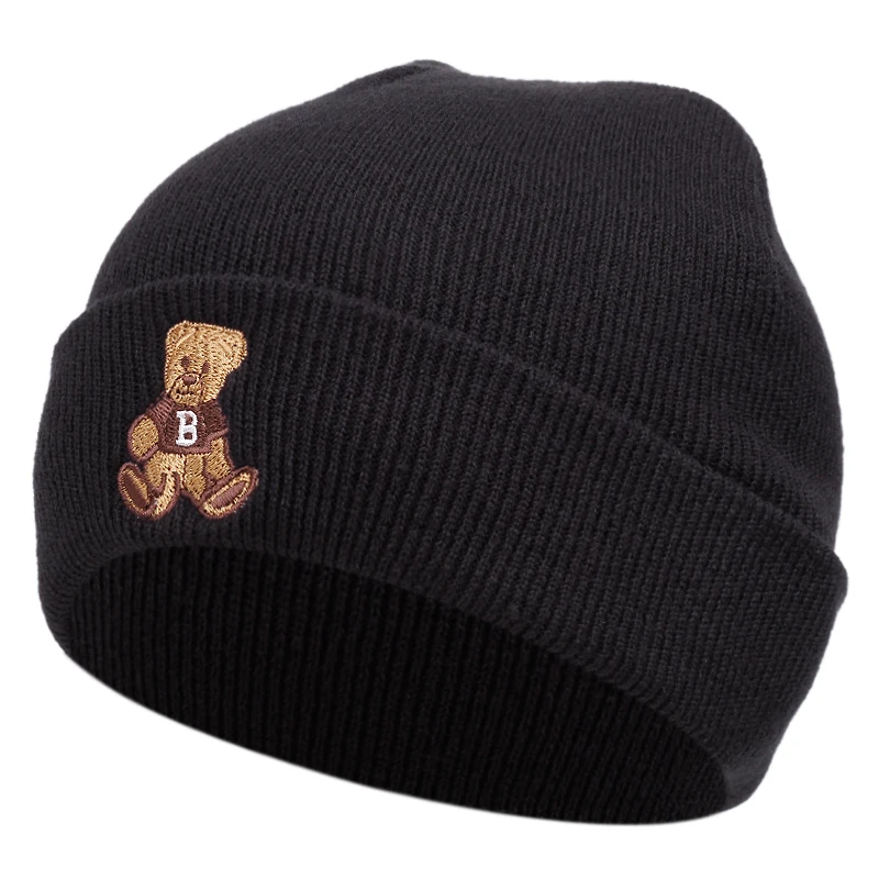 قبعات محبوكة مطرزة على شكل دب لطيف للرجال والنساء، قبعات صوفية للحدث الرياضي الدافئ في الخريف والشتاء