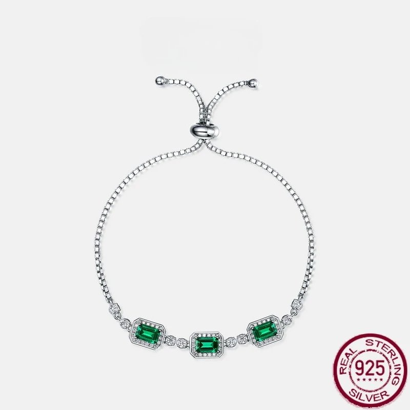 

New S925 pure silver emerald studded diamond light luxury niche retro European and American style bracelet wedding jewelry