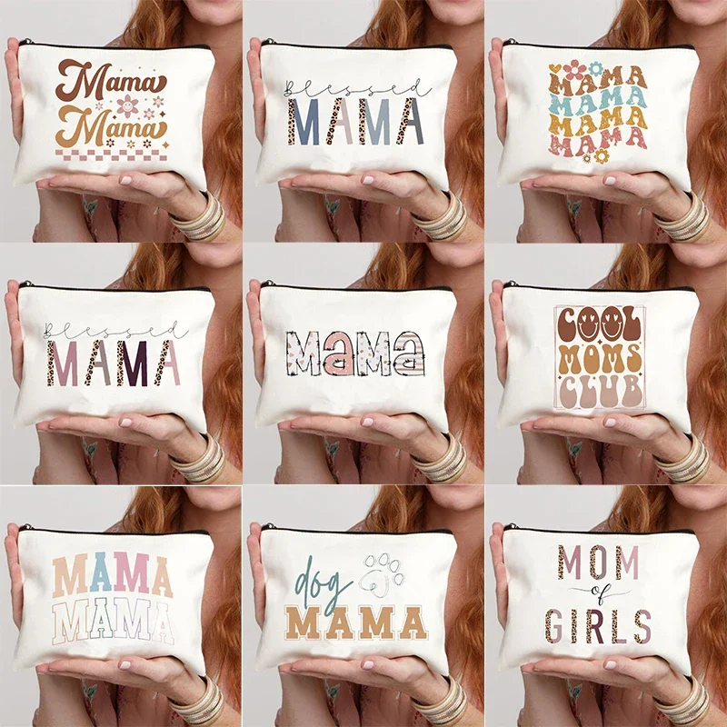 

Mom's Letter Print Pattern Makeup Bag Simple Leisure Travel Perfume Lipstick Storage Bag Organizer's Side Pocket Birthday Gift