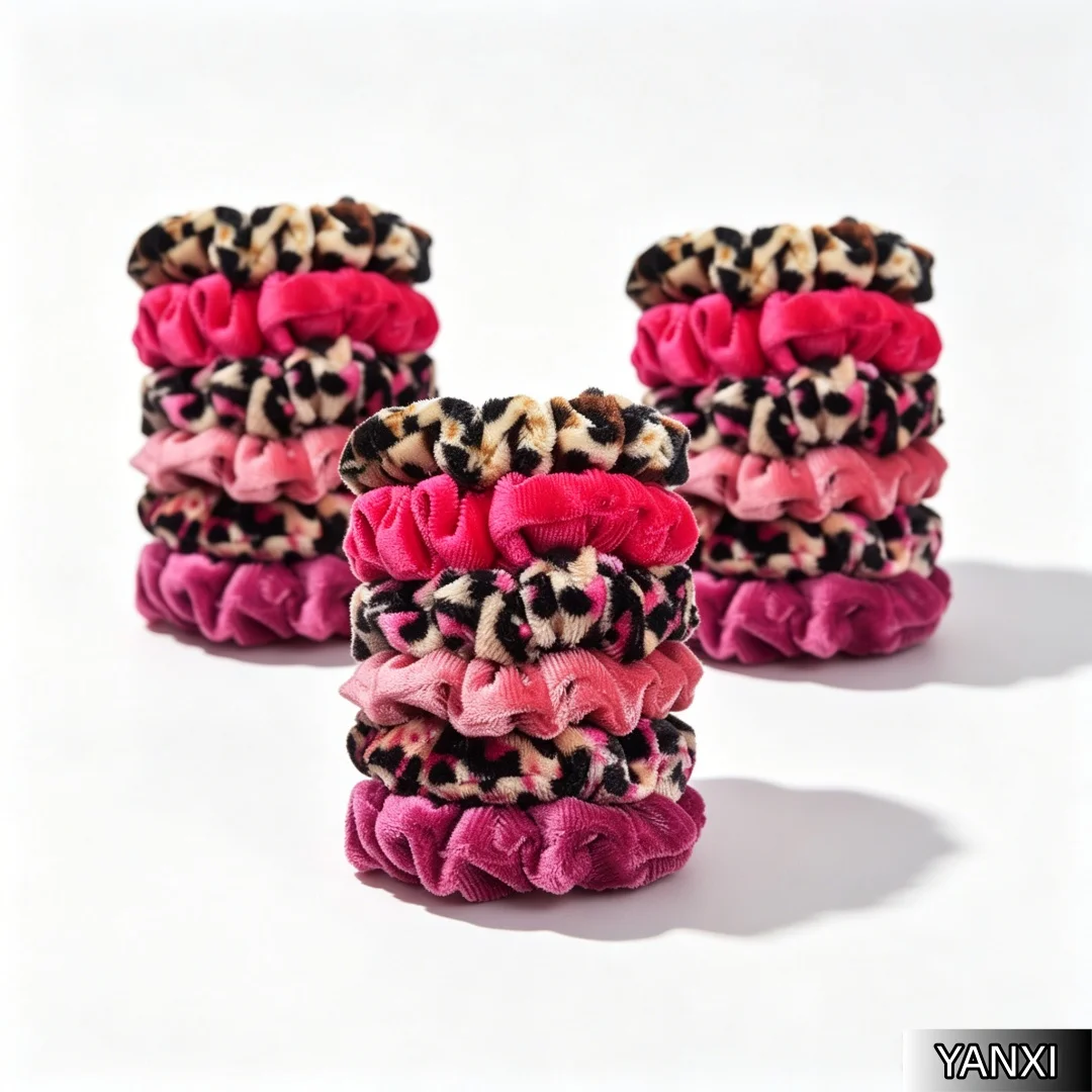 30/18/6/60/120 Stück/Set Scrunchies für Damen, Samt-Haargummis mit Leopardenmuster, elastische Haarbänder, Kopfbedeckung, Accessoires, rosarot, einfarbig bedruckt