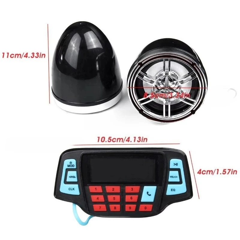 Motorcycle Studio Audio Sound System Stereo Speakers FM Radio MP3 Music Player Scooter ATV Remote Control Alarm Speaker Scooter
