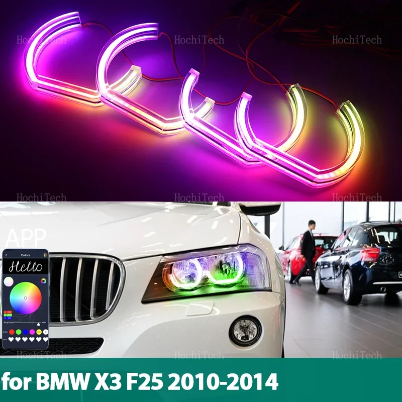 

Для BMW X3 F25 галогенная фара 2010-2014 игровой многоцветный светильник светодиодный комплект колец «ангельские глазки» с управлением через приложение указатель поворота DRL