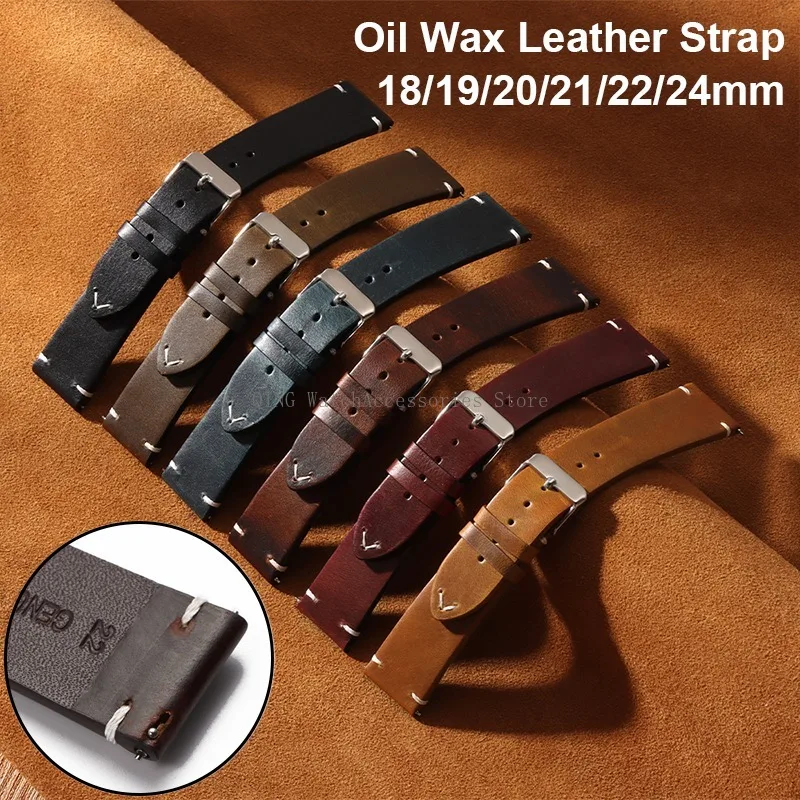 Business Stitching Watch Band for Seiko Vintage Oil Wax Leather Strap Men Women Quick Release Bracelet Sport Wristband for Omega