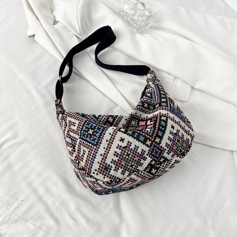 

Canvas Dumpling For Women New Trendy College Ethnic Style Crossbody Shoulder Bag