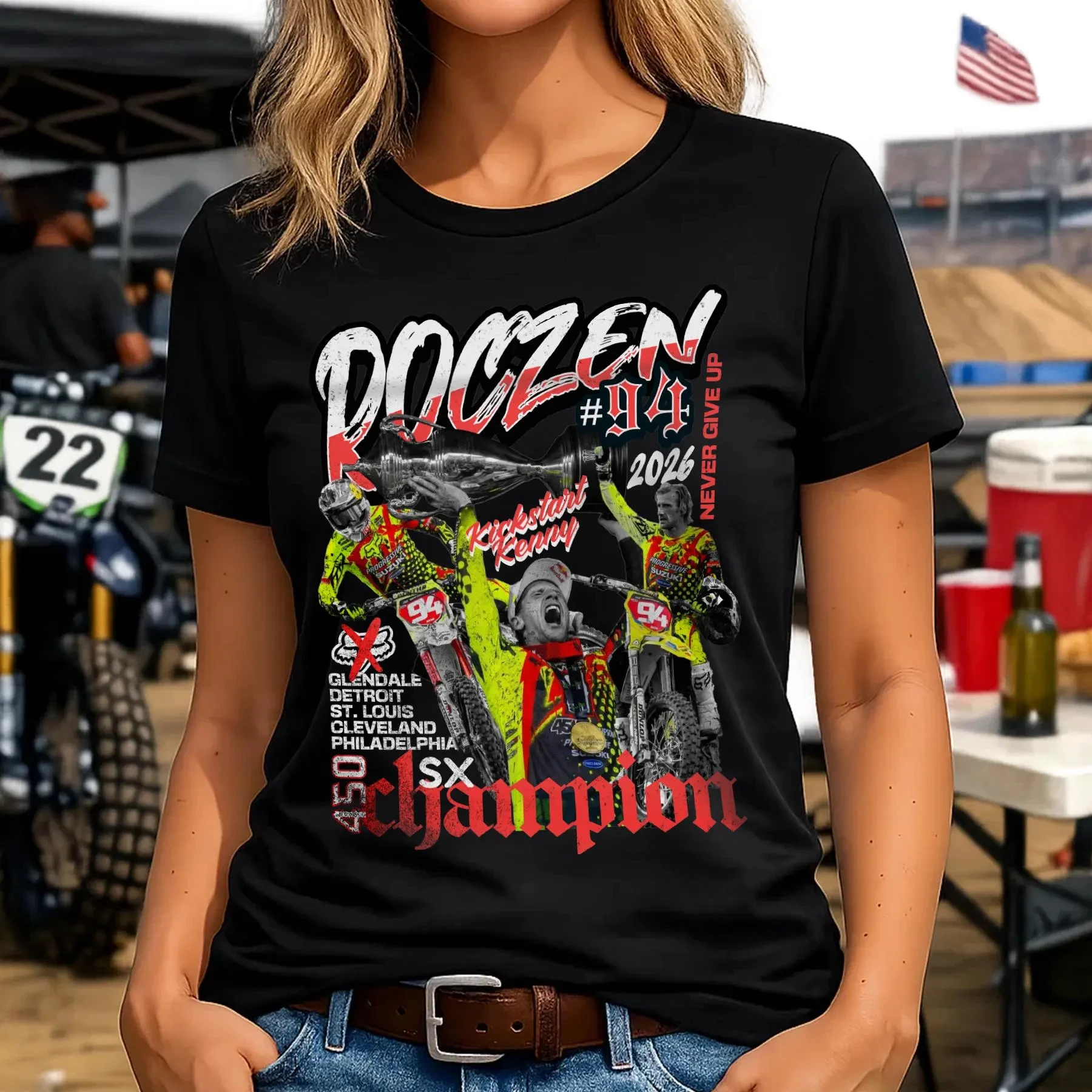 Men Vintage Ken Roczen #94 Motocross T Shirt 2026 450SX Supercross Champion Dirt Bike Rider Oversized Cotton Short Sleeve Top