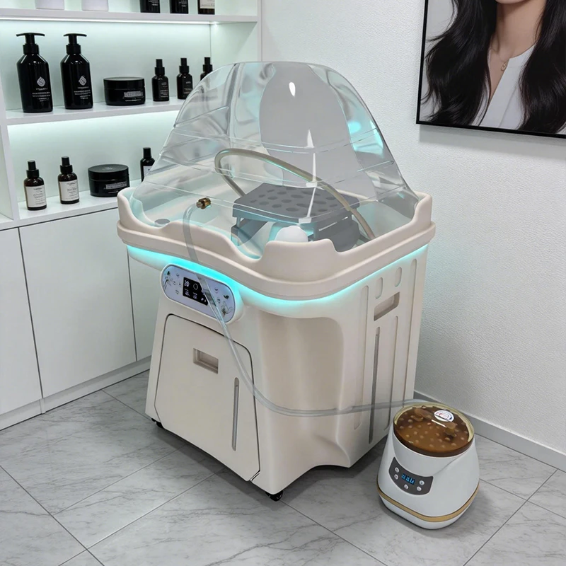 EU-Lagerbestand: Wasserzirkulations-Kopfmassage-Shampoo-Stuhl, Friseurstuhl. Tragbare kleine Shampoo-Station, mobiler Therapiestuhl