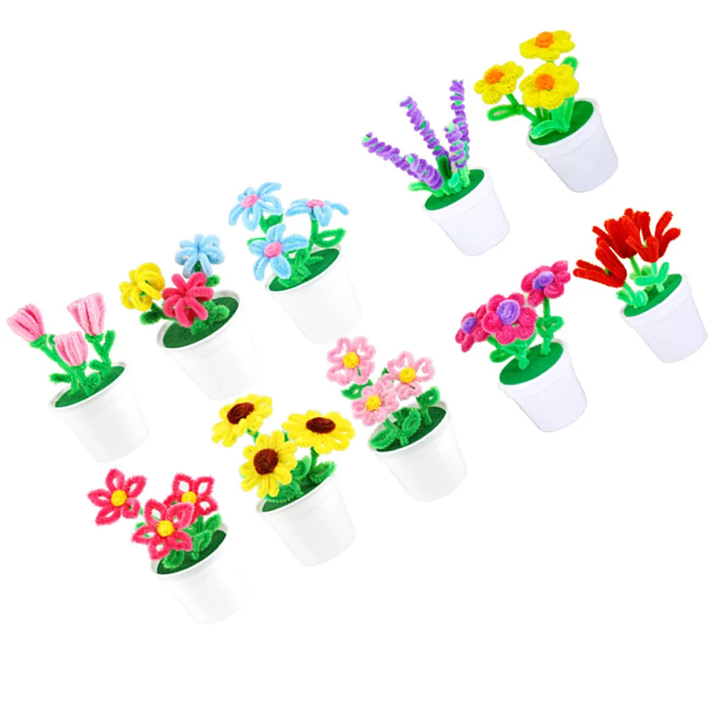 طقم إكسسوارات أصيص زهور مكون من 4 قطع، مجموعة حرفية تعليمية محمولة ملونة من مادة غير منسوجة للأطفال والتنسيق بين اليد والعين