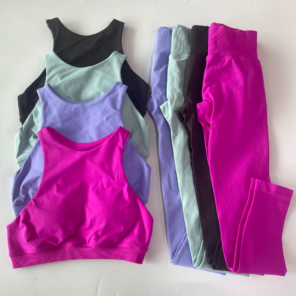 2 Piece Sets Women Racer Sports Bra High Waist Scrunch Bum Seam Yoga leggings Sports Suit Fitness Clothes Outfit Yoga Set