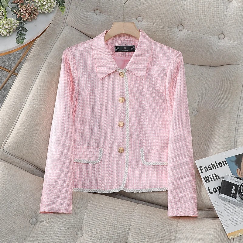 NAVIU 2025 ربيع جديد أنثى أنيقة واحدة الصدر زر البدلة سترة المرأة رفض طوق جيب كم طويل أبلى Mujer