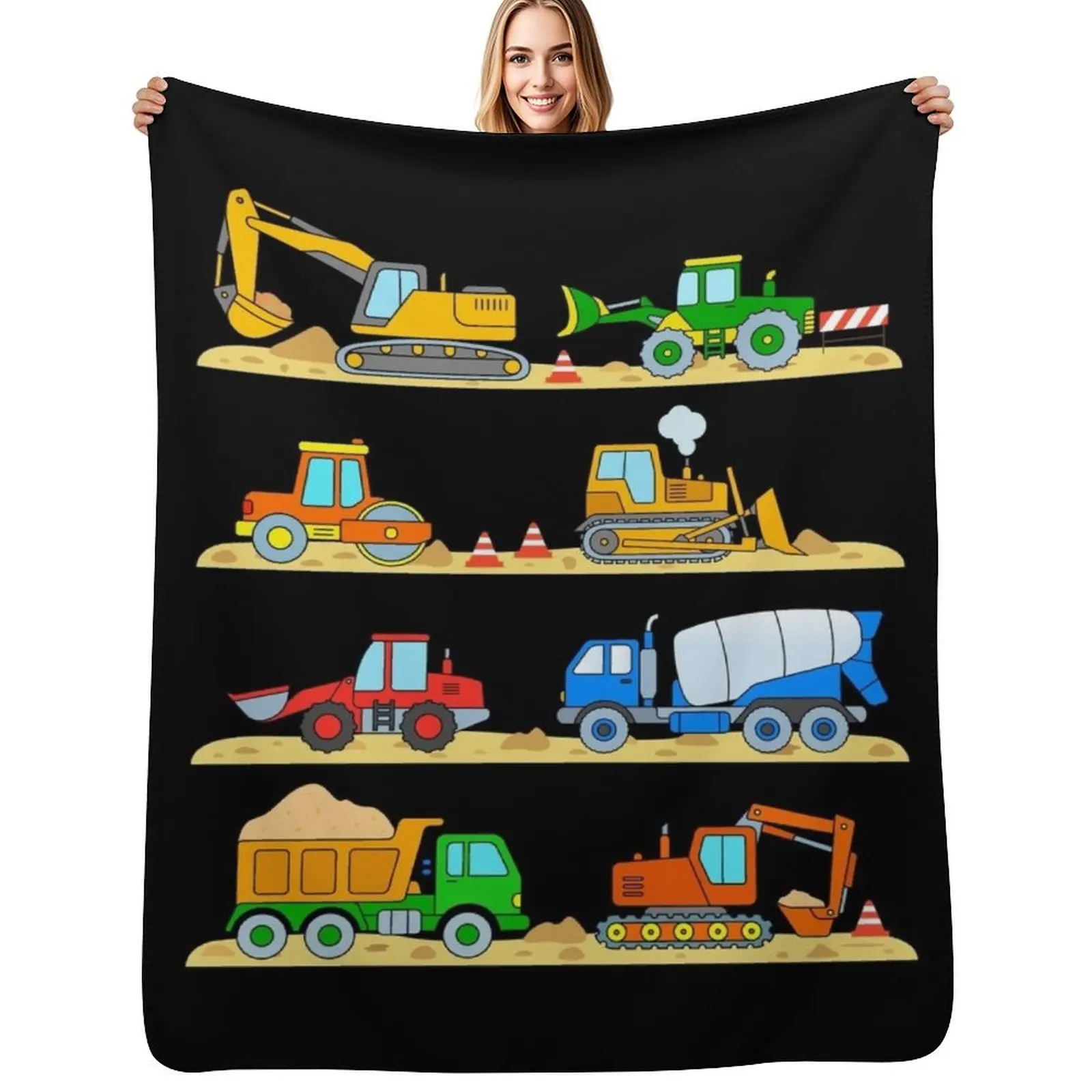 

Construction Digger Dump Truck Bulldozer Concrete Mixer Throw Blanket Winter beds for babies Hair Blankets