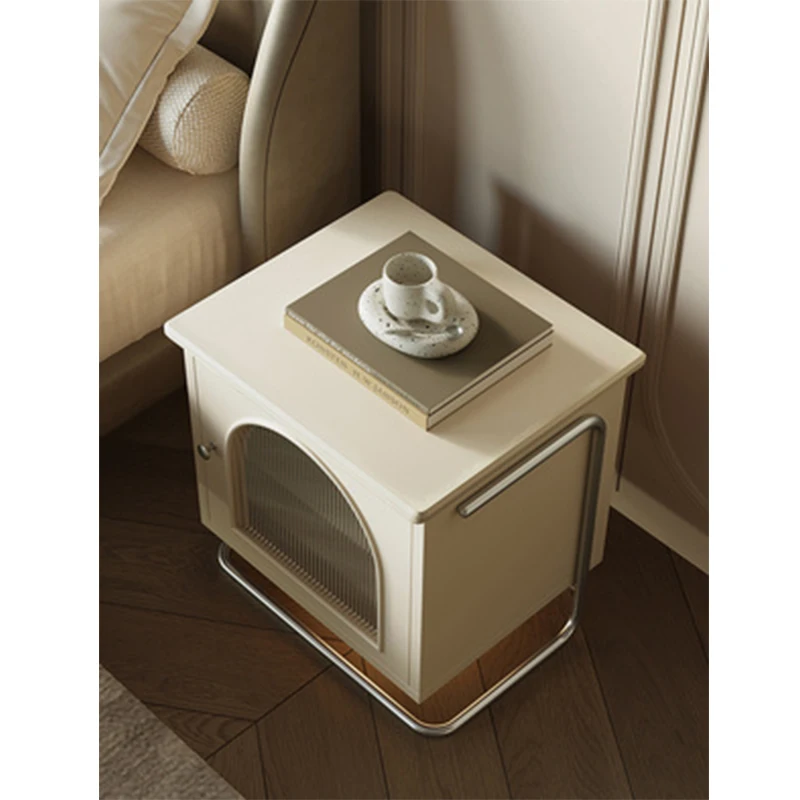 French Cream White Smart Bedside Table With Light Modern Minimalist Multi-functional Bedroom Storage Nightstand - view 6