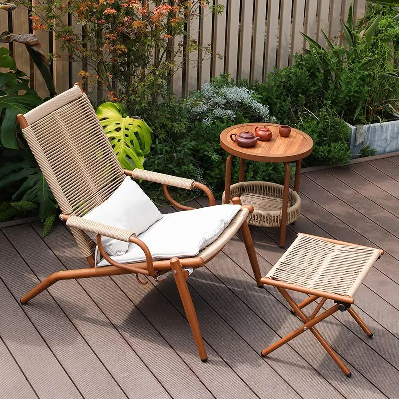 

Living room rattan recliner adjustable household folding chair