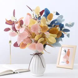 6pcs Faux Eucalyptus Stems - Blue Artificial Greenery Spray with Silver Dollar Seeds for Home Decor, Kitchen, Vase Arrangements