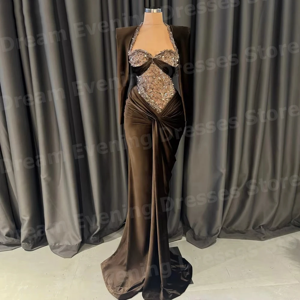 Elegante Meerjungfrau frauen Schatz Langarm Abendkleider Angepasst Vestidos Para Mujer Prom Kleider Perlen Robe De Soirée