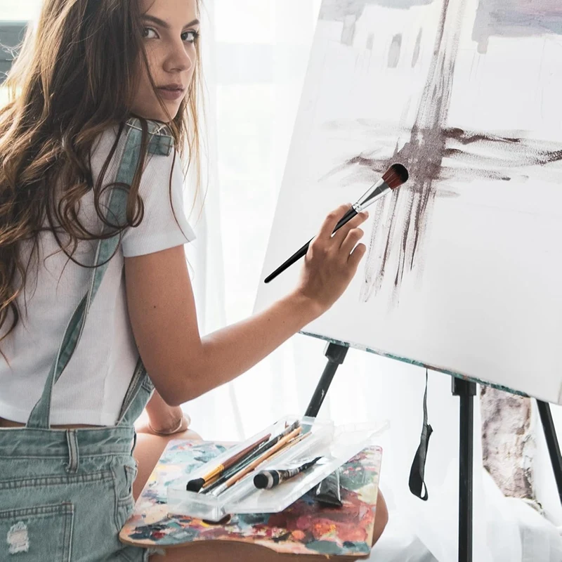 10 Mop Brush For Acrylic Painting,Blending Brush For Acrylic Painting,Oval Blending Brushes Oil Paint Brush For Gouache