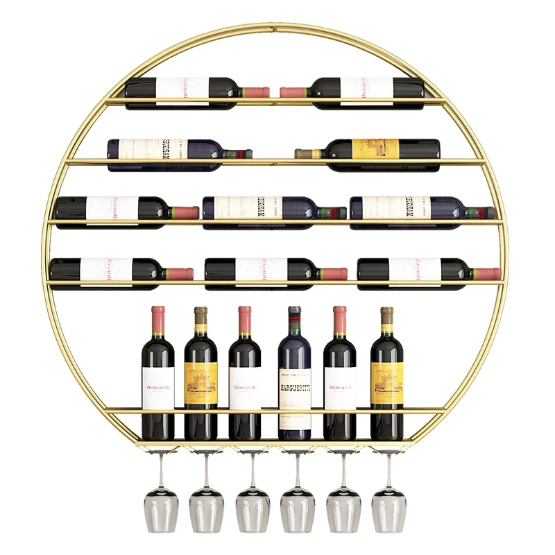 Vetrina nordica in ferro per sala da pranzo rotonda a parete staffa appesa vetrina leggera portabottiglie di Design di lusso per Bar