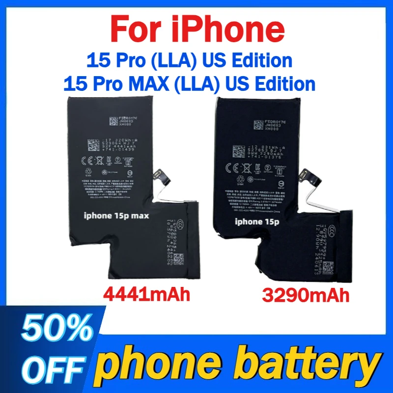 

3290mAh 4441mAh Mobile Phone Battery For iPhone 15 Pro (LLA) US Edition 15Pro MAX (LLA) US Edition