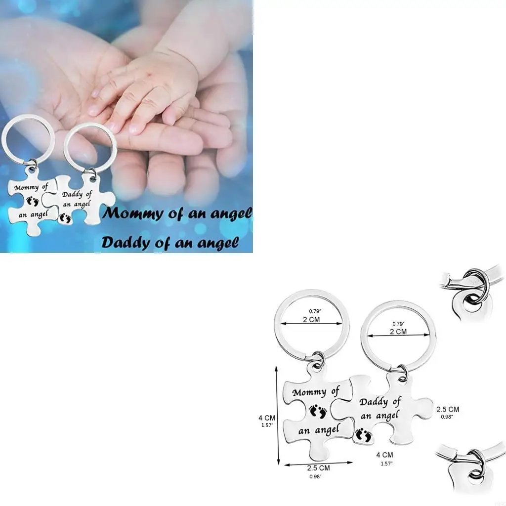 195C 2 Piece/Set Stainless Steel Lovers Puzzle Keychain Pendant Charms Valentine's Day Metal Keychain Lettering