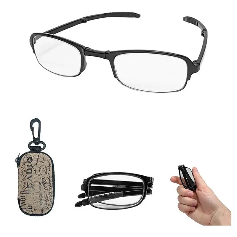 1PC Folding Reading Glasses With Zipper Case Women Men Portable Lightweight Eyeglasses Square Magnifying Eyewear Wholesale