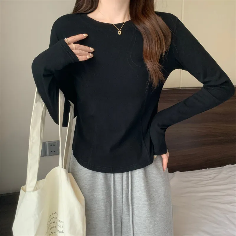 Autumn New Japanese and Korean Casual Long Sleeve Slim Fit Round Neck Underlay T-shirt