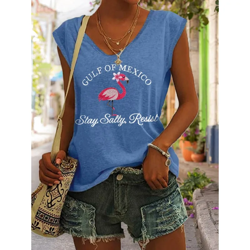 Women's V-neck Sleeveless Casual Vest Gulf of Mexico Print Summer Beach Vacation Top 2026 New