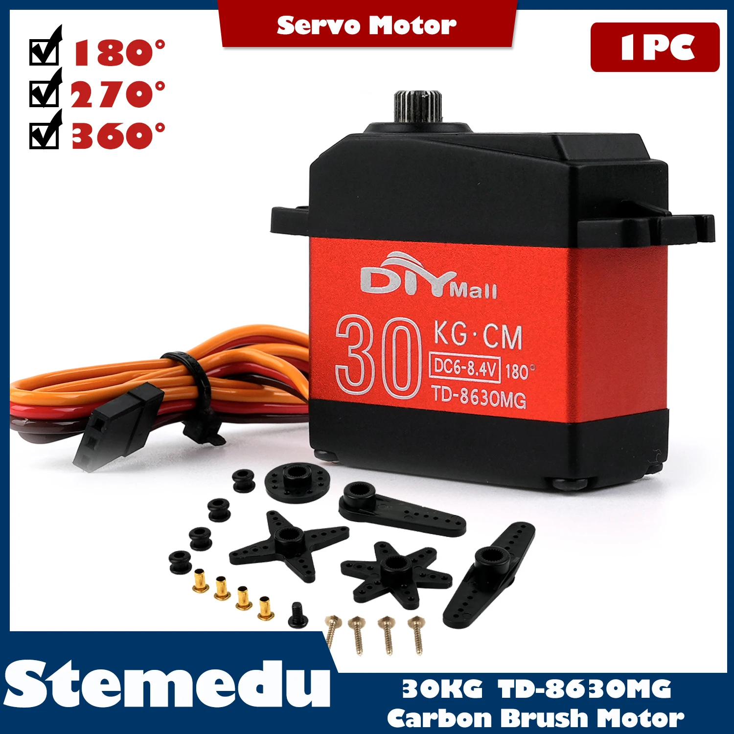 

30kg.cm Standard RC Digital Servo 6-8.4V High Torque Full Metal Gear 180/270/360 Degree For 1:8 1:10 1:12 RC Cars Crawler Robot
