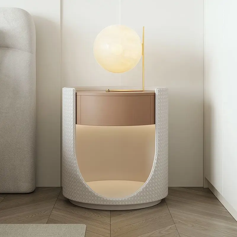 

2025 new bedside table light luxury modern simplicity white wabi wind cream wind storage cabinet ins wind Internet celebrity