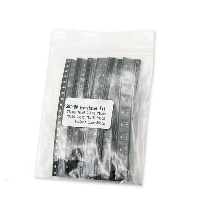 80PCS SOT-89 SMD Transistor Assorted KIT Total 8Kinds X10pcs Contains 78L05 78L06 78L08 78L09 78L10 78L12 78L15 79L05 IC Chipset