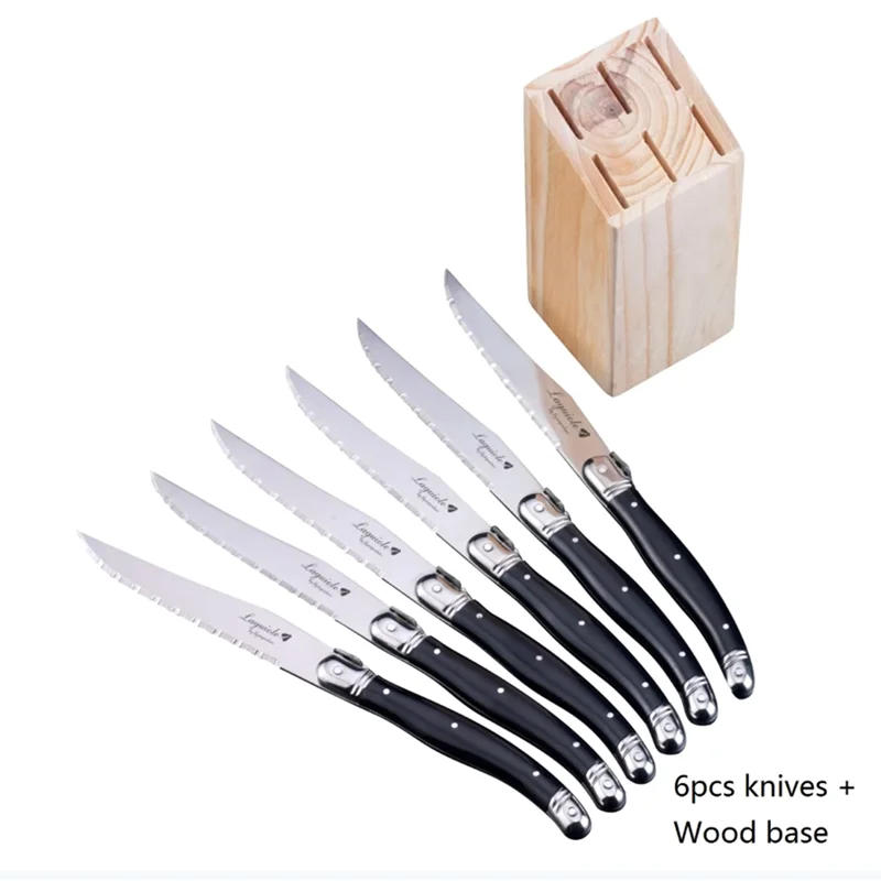 6-8pcs Stainless Steel Steak Knife Set Laguiole Steak Knives Colorful White Table Dinner Knife Colorful Christmas Cutlery Black view 3