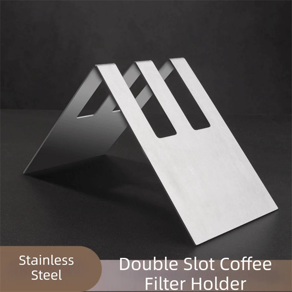 Stainless Steel Coffee Filter Holder Single/Double Slot Fan-Shaped Filter Paper Storage Rack Durable V-Shaped
