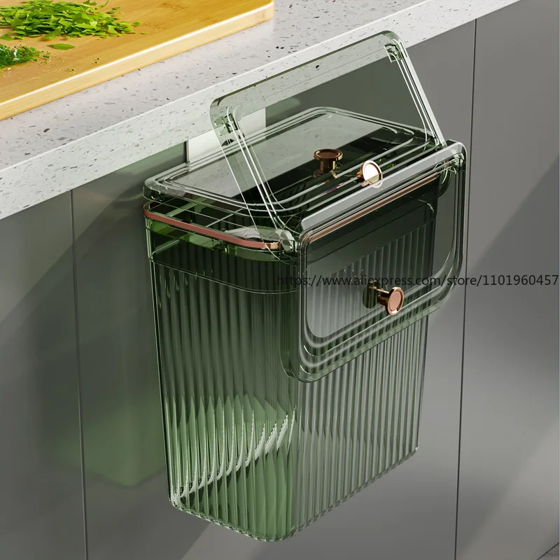 Kitchen Garbage Bin Wall-Mounted Household New Model with Lid Bathroom Toilet Wastebasket Kitchen Waste Hanging Storage Bin