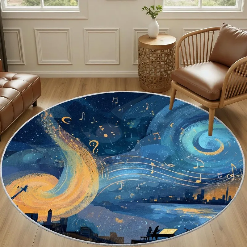 Saxophone Music Notes Print Round Carpet Art Watercolor Style Living Room Decor Rug Modern Home Decor Non-slip Floor Mat