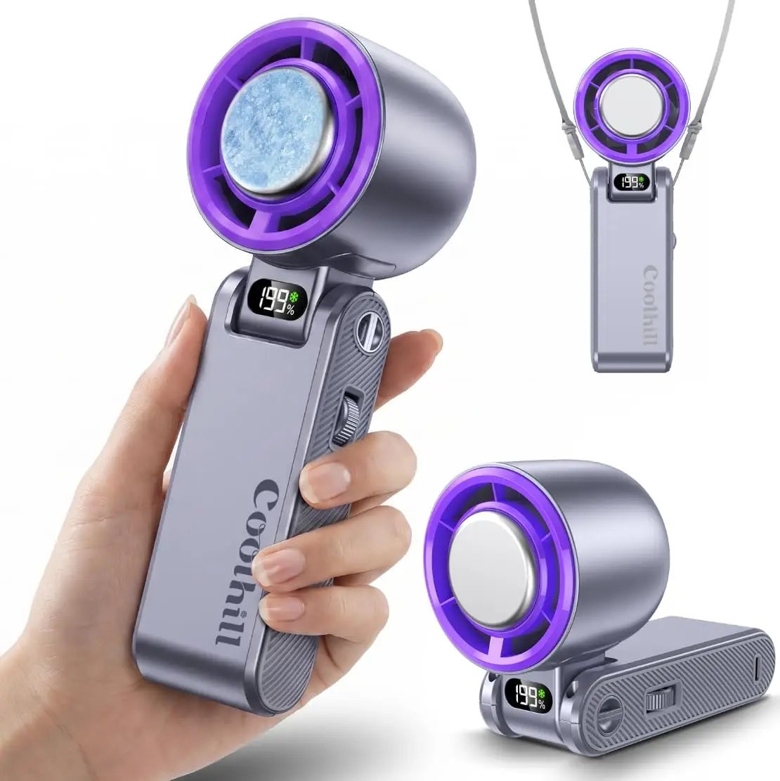 

Pro Handheld Fan with Turbo Cooling, 1-199 Speeds, 12H Battery, Mini Ice Fan for Travel & Outdoor