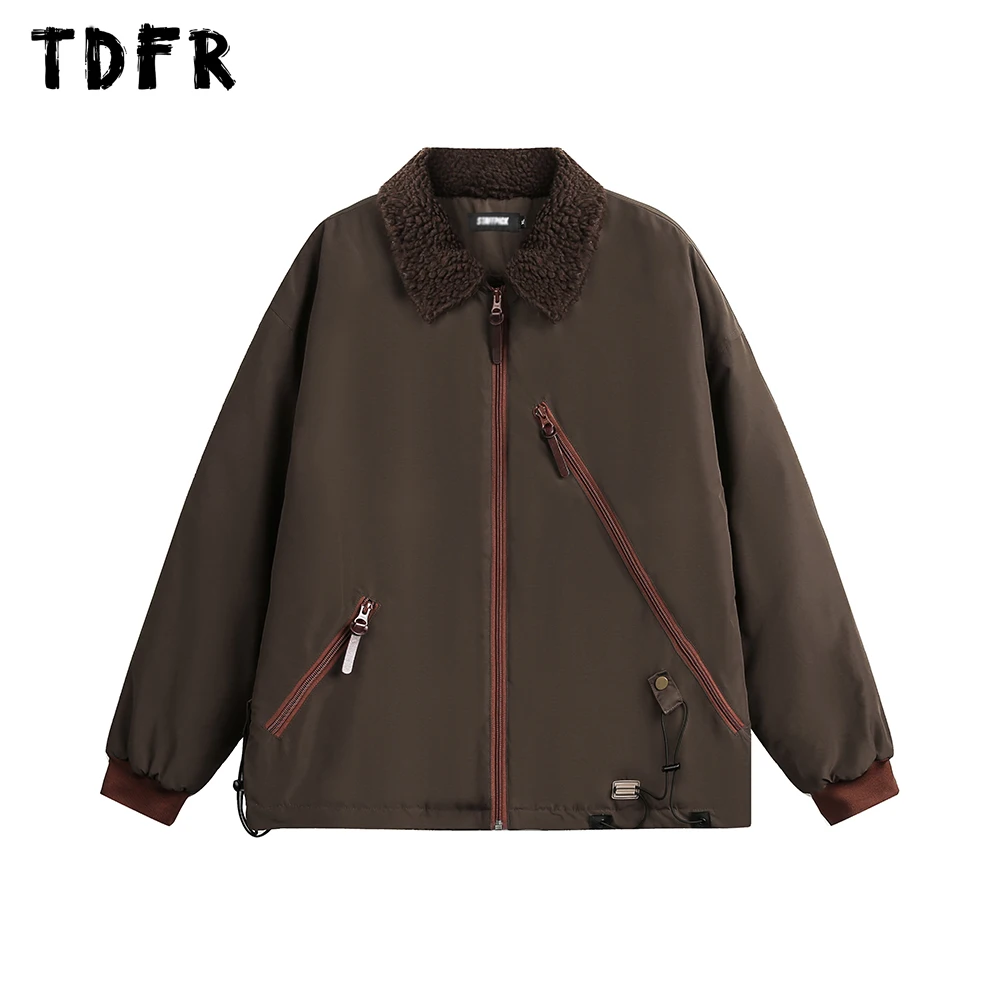 Zipper Decoration Spliced Padded Jacket Mens Winter Thick Lapel Long Sleeve Quilted Jacket Men Outerwear