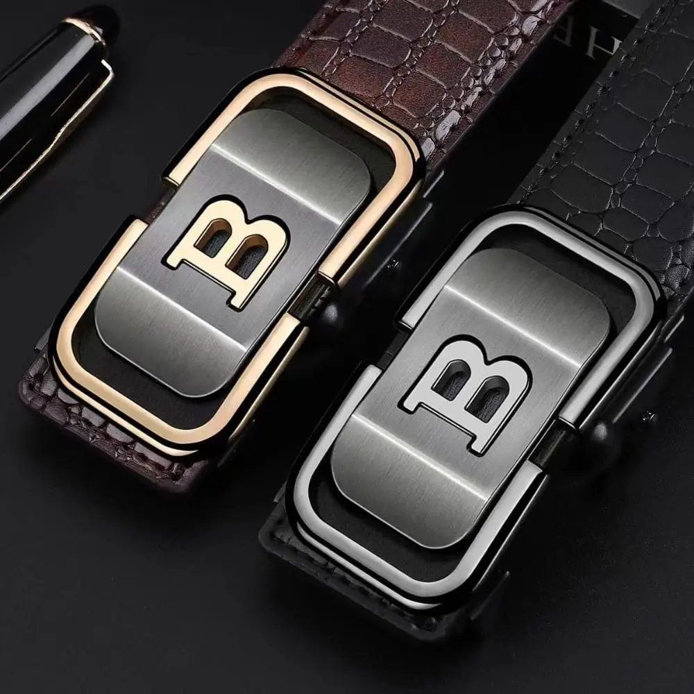 Black Coffee Business Leather Belt Crocodile Pattern Trendy Brand Automatic Buckle Waist Belt Luxury Design Man Waist Strap