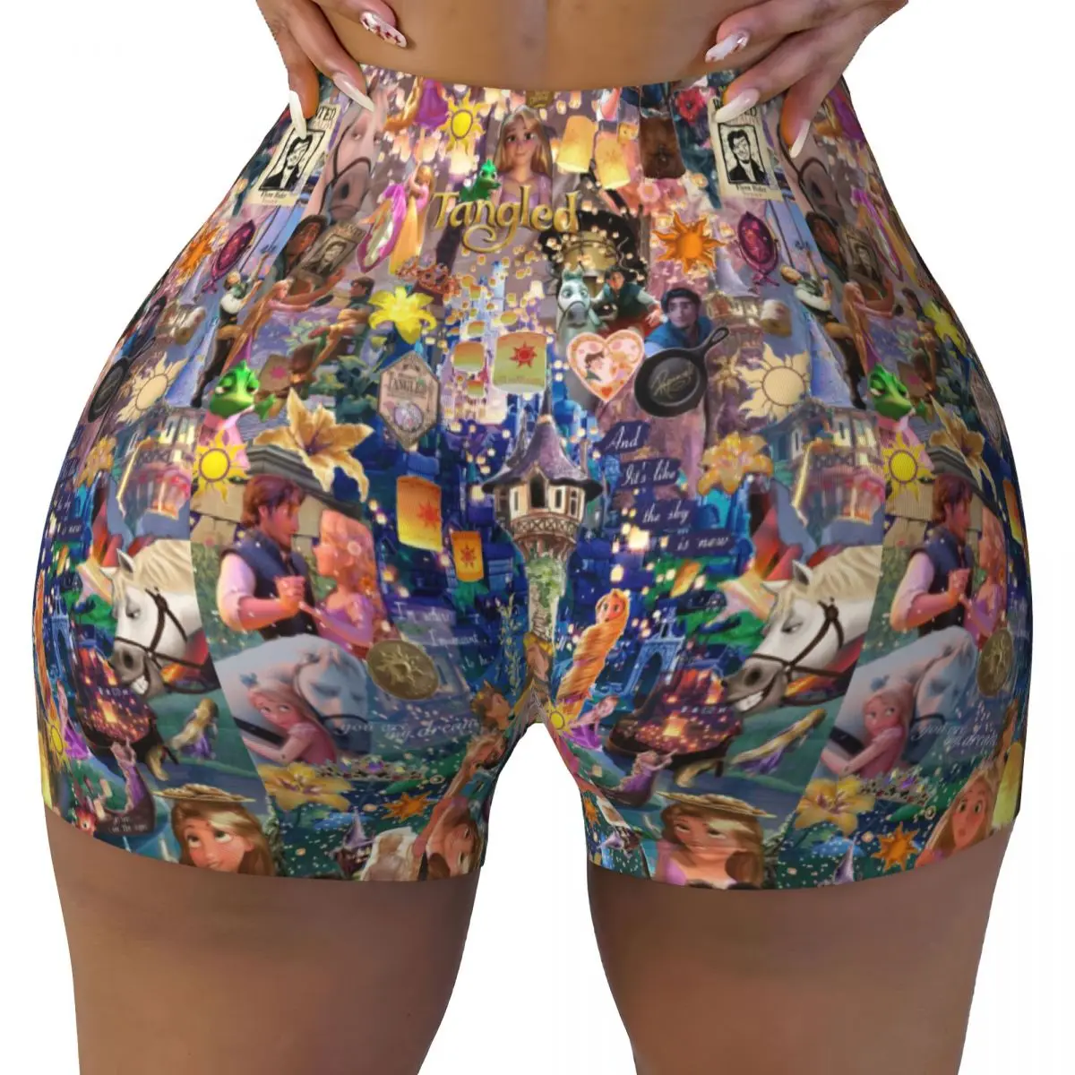 

Custom Movie Rapunzel's Tangled Adventure Cartoon Pattern Workout Running Volleyball Shorts Women Gym Yoga Shorts