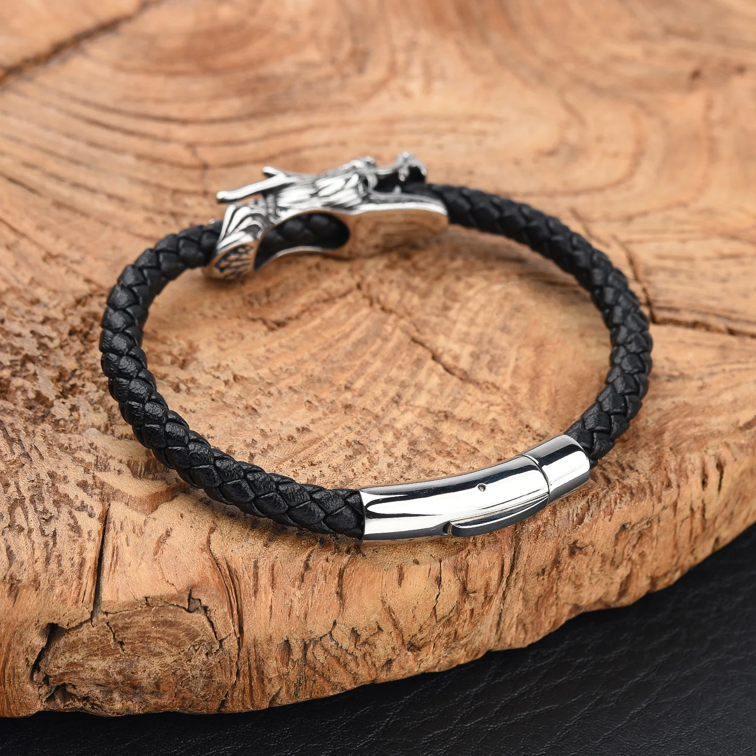 Stainless Steel Leather Bracelet Faucet Personality Trend Simple Fashion Men's Leather Bracelet