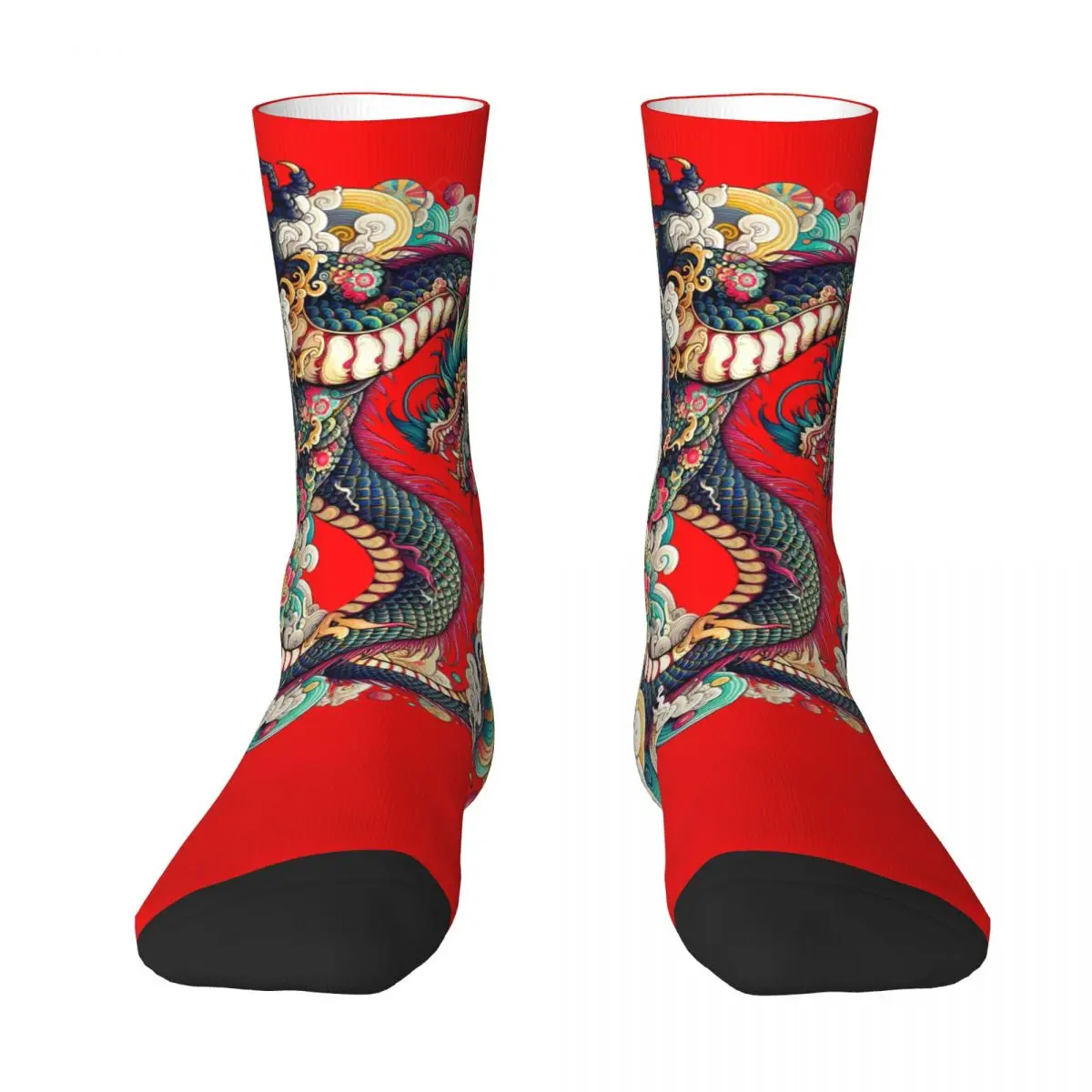 Chaussettes unisexes avec dragon chinois, impression 3D, style de rue heureux, chaud