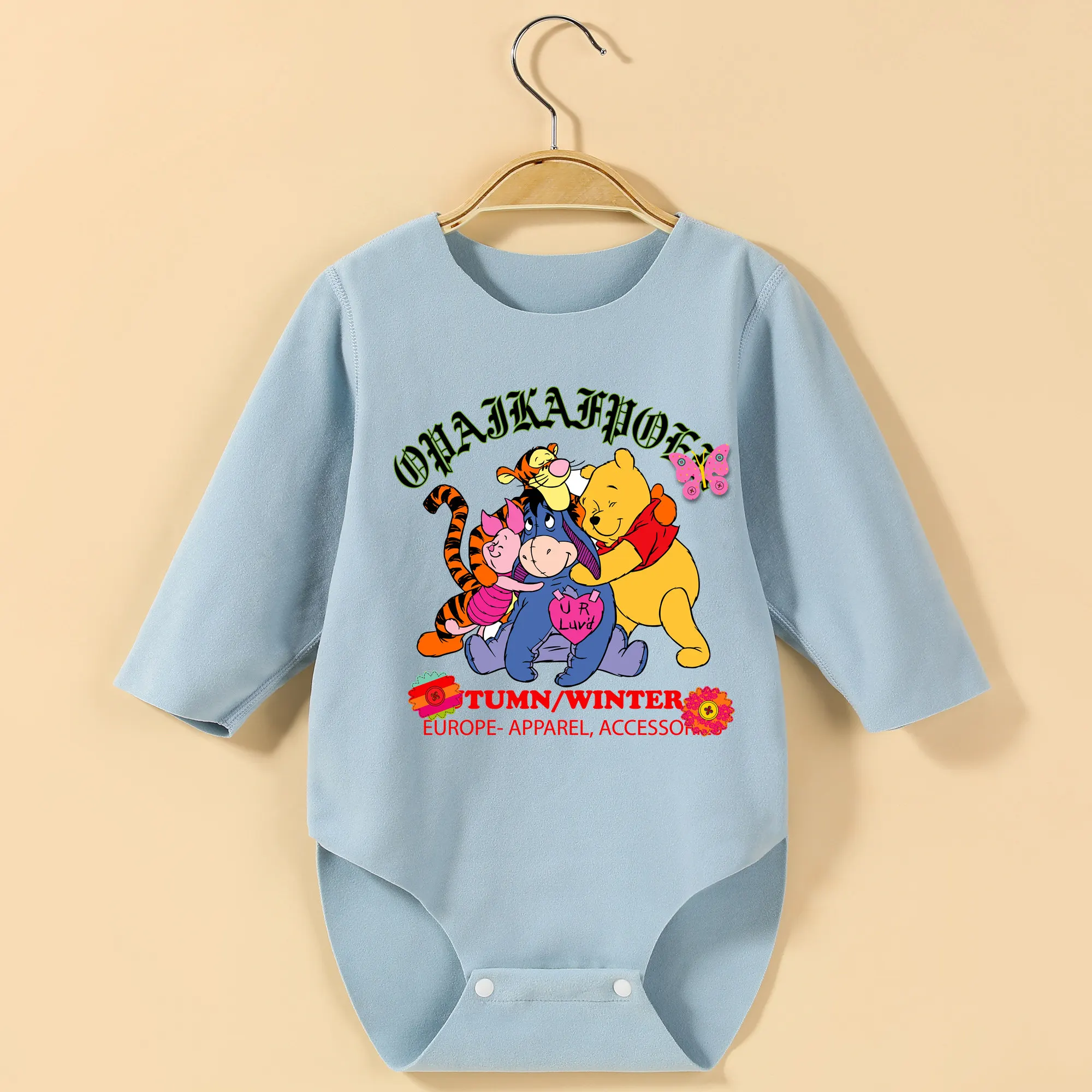 MINISO ويني ذا بوه طويلة الأكمام الطفل ارتداءها نيسيي لارتفاع 60-90 سنتيمتر رائعة رو طباعة ملابس الطفل بذلة مريحة