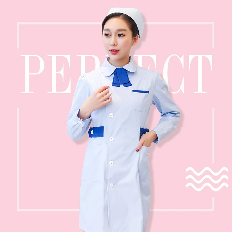 New bow tie nurse dress long sleeve female slim nurse performance dress hospital pharmacy beauty clothes work clothes oral cloth