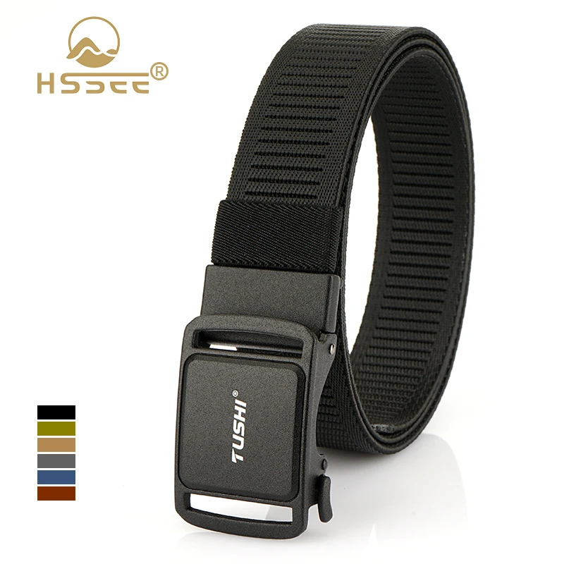

HSSEE новый эластичный ремень для мужчин из металлического сплава с автоматической пряжкой, сверхмощный повседневный ремень, плотный парусиновый эластичный пояс, мужские ремни