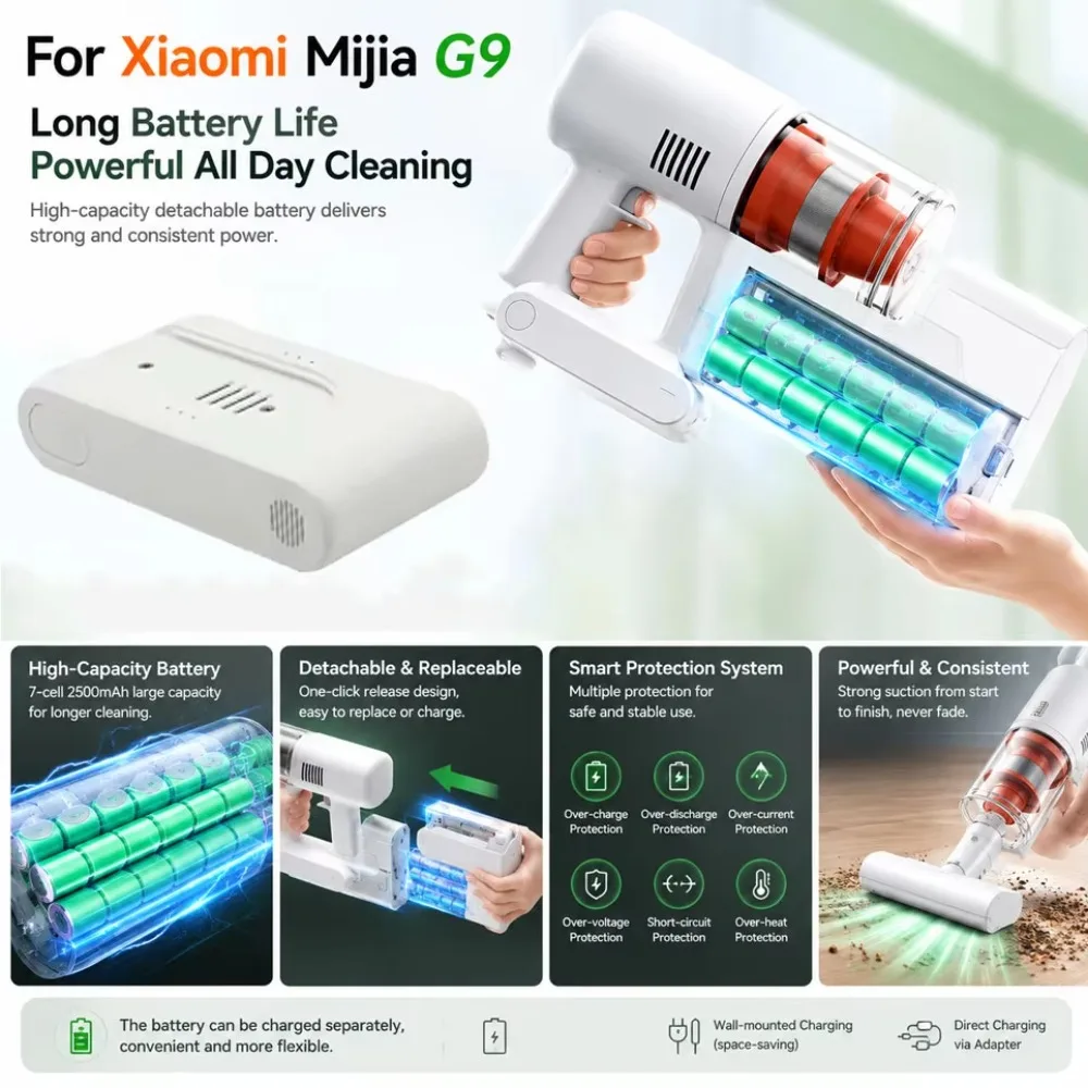 25.2V 5000mAh Li-ion Replacement Battery Pack,For Xiaomi Mijia G9 G9 PLUS G10 G10 PLUS Cordless Stick Vacuum Cleaner Accessories