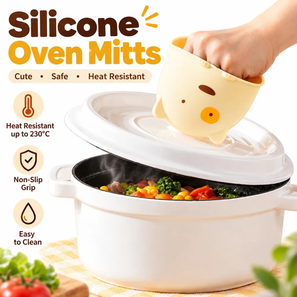 2pcs Silicone Silicone Oven Mitts Heat Resistant Non-Slip Grip Pot Holder Gloves Soft Quilted Liner Pinch Design