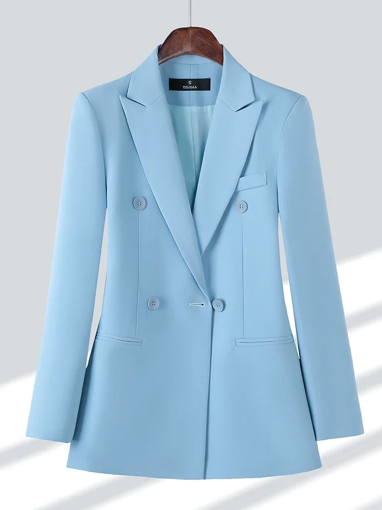 

Blue Apricot Coffee Black Women Formal Blazer Ladies Female Long Sleeve Double Breasted Straight Jacket Coat