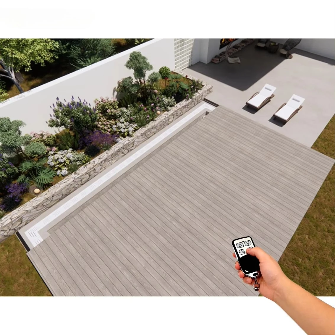 Electric Retractable Pool Cover Stainless Steel, Smart Control Waterproof Motorized Auto Cover with Anti-Slip Deck for Villa