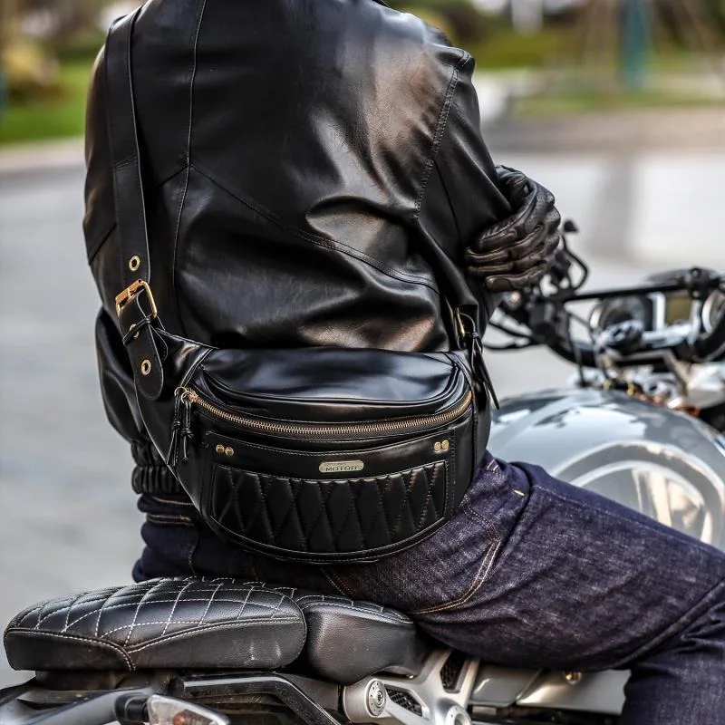Waterproof Vintage Motorcycle Biker Chest Bag Large Multi-Pocket Dumpling Waist Pack Durable Belt Organizer for Motorbike Riding