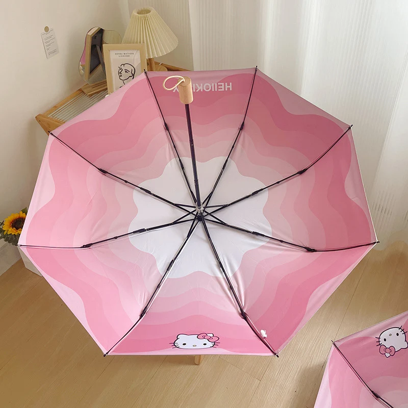 New Hellokitty Sun Umbrella Cartoon Kawaii Automatic Manual Anti-Uv Titanium Silver Umbrella Girl Summer Outdoor Travel