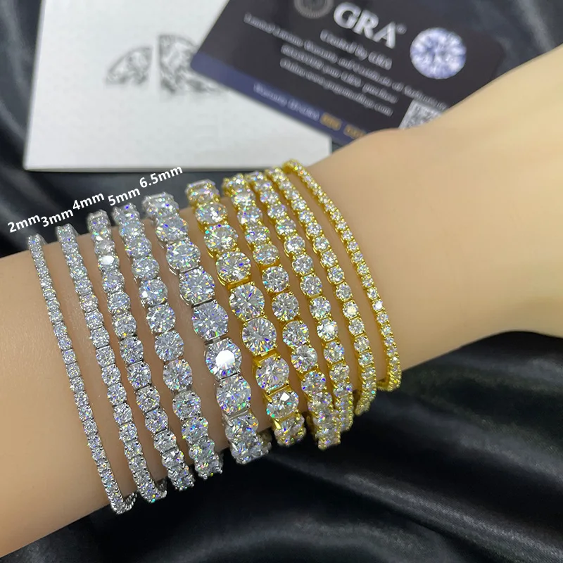 2mm/3mm/4mm/5mm Moissanite Tennis Bracelets 18K White Gold Solid 925 Silver GRA Lab Diamond Bracelet For Women Men Wedding