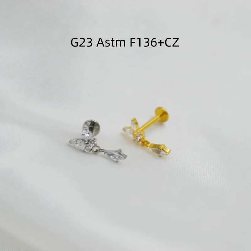 10pcs Body Jewelry 16G G23 Titanium New CZ Lip Labret Bar Ear Helix Tragus Rook Barbells Stud Piercing Jewelry Shine